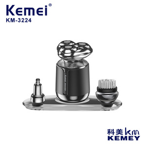 เครื่องโกนหนวดไฟฟ้าแบบโรตารี่ Kemei รุ่น KM-3224 กันน้ำ IPX7 ชาร์จซ้ำได้ พร้อมแปรงทำความสะอาด ตัวเครื่องโลหะ 3-in-1 เครื่องเล็มหนวดเครา - Product Image 3