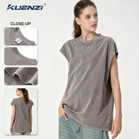 Kuenzi - Camiseta sin mangas para mujer, 100% algodón, 260GSM, de alto gramaje, lisa, con logotipo personalizado, estilo vintage lavado y desgastado, para streetwear, venta al por mayor