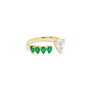 Mode 925 Sterling Zilver 18K Goud Elegante Peer Gesneden Smaragdgroene Moissaniet Ring