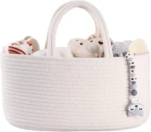 Baby Diaper Caddy Organizer for Girl Boy Cotton Rope Nursery Storage Bin Basket Portable Holder Tote Bag Cotton Basket