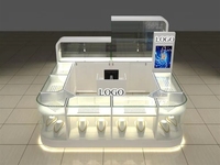 Vitrine LED en verre trempé, métal et MDF E1 pour bijouterie, kiosque de centre commercial, design moderne et attrayant