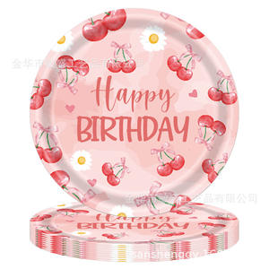 Ensemble de fête d'<span class=keywords><strong>anniversaire</strong></span> sur le thème des cerises Spot for Explosions, plateau en plastique <span class=keywords><strong>jetable</strong></span>, gobelet, <span class=keywords><strong>serviette</strong></span>, nappe, fournitures, 9 pièces, <span class=keywords><strong>joyeux</strong></span> <span class=keywords><strong>anniversaire</strong></span> - Product Image 3