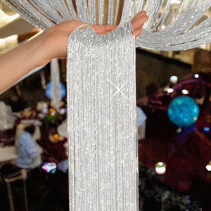Zarif Simli İp Kapı Perdesi Boncuklu Saçaklı Polyester Kumaş Püsküllü Pencere Paneli Ev Yaşam Alanı Düğün Dekoru - Product Image 3