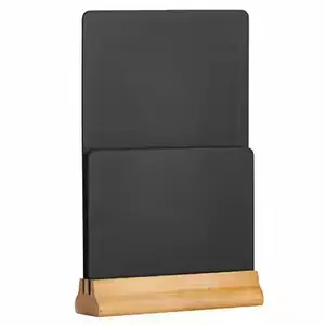 फैक्टरी प्रत्यक्ष मूल्य फ्रीस्टैंडिंग लकड़ी की टेबल टॉकर स्टैंड टी आकार मेनू धारक A1-A5 अनुकूलित आकार के लिए चॉक बोर्ड के साथ