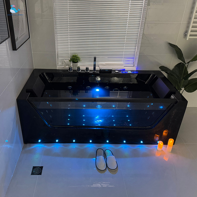 Modern Black Whirlpool Hydro Massage Acrylic Bathtub Water Aqua Bath Tubs Hotel Bathroom Use Included Drainer