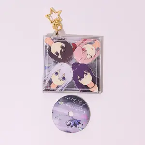 Wholesale Promotional Gift Acrylic Anime Charms Custom Rainbow Hologram CD Case Keychain
