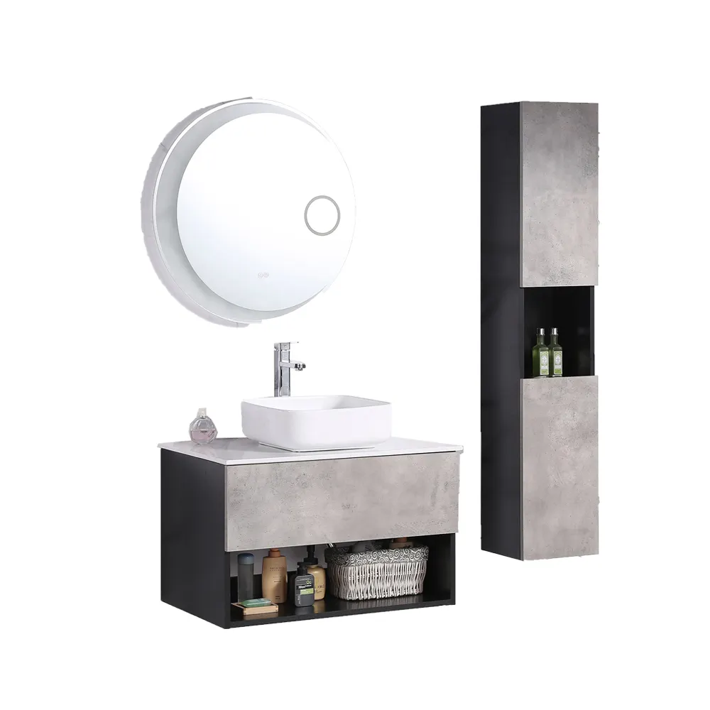 Armoire de lavage à main de wc moderne, meuble mural en bois avec miroir lumineux, offre spéciale