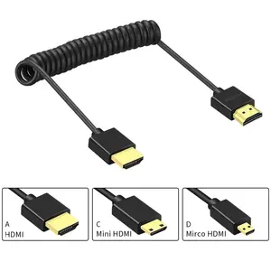 4K 60Hz HDMI macho a Mico HDMI Mini HDMI macho resorte en espiral Cable HDMI macho a macho Cable de resorte de alta definición
