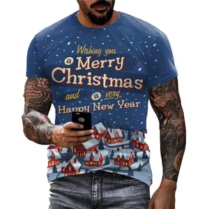High quality t shirt supplier custom street hipster wear boxy fit 3D digital print logo Fitted Christmas tshirt for men