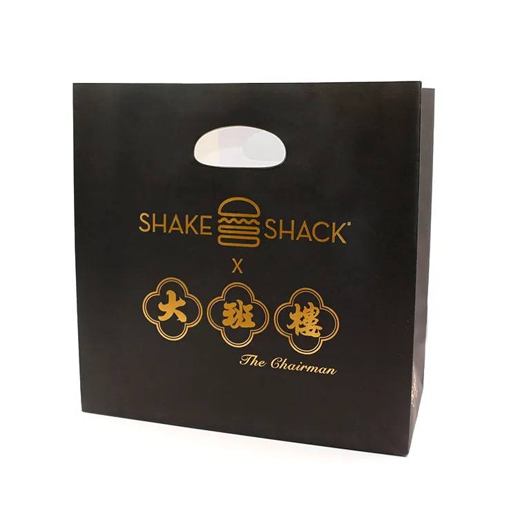 Embalaje de ropa negro con impresión personalizada, bolsa de papel de compras de regalo de Boutique de lujo con asas