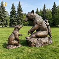 Escultura de Oso Familiar de Metal Fundido en Bronce, Tamaño Real, de RELONG Vivid Life, Personalizable para Jardín Exterior