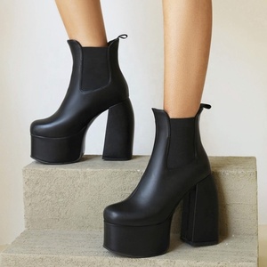 Unique Stone Print Black <b>Boots</b> Retro Thick Sole Platform Ankle <b>Boots</b> Women's High Chunky Heels Shoes Big Size 46 - Product Image 3