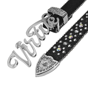 Fibbia della cintura a forma di lettera personalizzata in acciaio inossidabile con strass lucido stile occidentale in lega di zinco e rame - Product Image 2