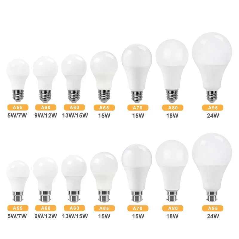 Ampoules LED SMD 5000K 400lm 550lm, E26, E27, B22d, couvercle PC, en aluminium, blanc, A55, A60, A65, A70, A80, A95, vente en gros, livraison depuis la chine