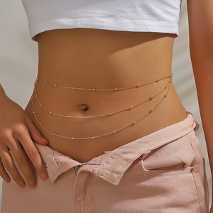 Chaîne de taille sexy et tendance en acier inoxydable plaqué or 18 carats, triple couche, avec perles, couleur or inaltérable, pour femme - Product Image 1