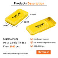 Boîte à bonbons LuckyTin à couvercle coulissant, jaune à pois et rayures, en fer blanc, vente en gros, OEM, personnalisable, qualité alimentaire, pour bonbons, menthes, rangement, cadeau