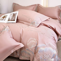 Vente en gros de drap de lit toute saison rose 100% coton brodé de style européen écologique Ensemble de boîte-cadeau comprenant un drap et une couette