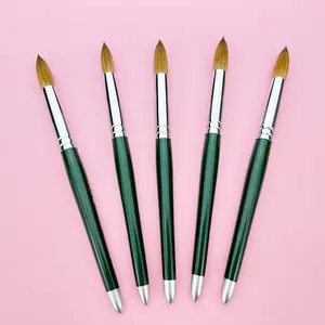Professional Eco-Friendly High Quality Glitter Green Wooden Handle Nail Kolinskin Brushes For Acrylic