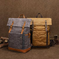 Tas Ransel Kanvas Batik Retro Kulit Crazy Horse Multi-Fungsi Tahan Air untuk Laptop, Dilengkapi Lapisan Poliester yang Dapat Diperluas