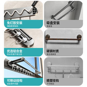 ราวตากผ้าติดผนังแบบพับได้ บาร์เดี่ยว รูปทรงสี่เหลี่ยมผืนผ้า แบบผลัก-ดึง สำหรับใช้ในร่มหรือระเบียง - Product Image 2