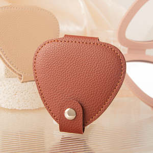 Triangle PU Leather <b>Compact</b> <b>Mirror</b> Double Sided Folding With Snap Closure Portable Travel Makeup <b>Mirror</b> For Women Girls - Product Image 5