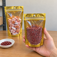 Pochette Doypack Brillante Dorée Transparente Refermable avec Fermeture Ziplock, Trou de Suspension et Encoche de Déchirement pour Emballage de Grains de Café, Noix, Bonbons et Vente au Détail