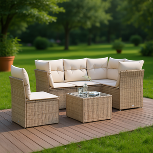 Ensemble de canapés de jardin en rotin PE avec structure en acier et verre trempé, mobilier d'extérieur pour jardin, capacité 4 personnes, style contemporain - Product Image 2
