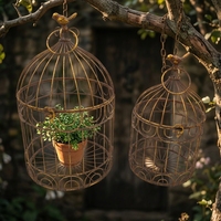 Porte-plante en fer forgé style cage à oiseaux, finition thermolaquée, durable, écologique, à suspendre ou à poser sur table, pour plantes en pot