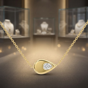 Collier pendentif en or jaune 14 carats avec diamant taille poire, chaîne minimaliste en forme de goutte d'eau pour femme, à porter au quotidien - Product Image 1