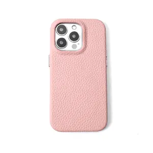 Luxe Custom Echt Pebble Lederen Telefoon Case Voor Iphone 14 Pro Merk Telefoon Case Lederen Backcover