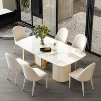 Mesa de Centro de Estilo Moderno y Lujoso para Comedor, Mesa de Comedor de Mármol con Detalles Dorados para Decoración de Hogar