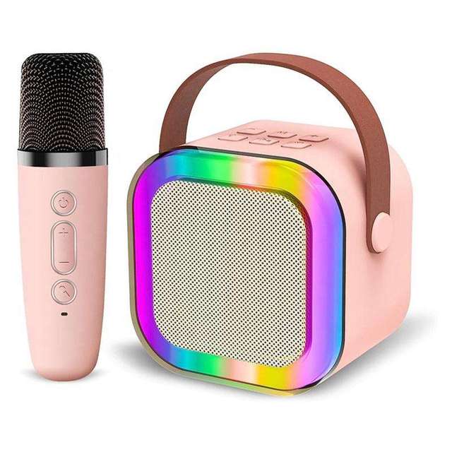 Portable Karaoke Machine Amplification Speaker System 2 Wireless Microphones Computer Two-way Audio 5-10 Hours Battery Life RGB
