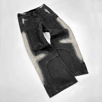 Pantalons en denim coupe bootcut vintage délavés à l'acide avec logo brodé personnalisé, style streetwear, en coton French Terry