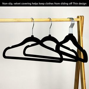 Custom Wholesale <b>Plastic</b> Velvet Clothes Hangers Durable Non-slip Flocked for Wardrobe Bathroom Use - Product Image 4