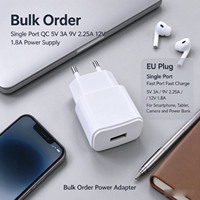 Adaptor Daya Grosir Single Port QC 5V 3A 9V 2.25A 12V 1.8A Colokan EU untuk Kamera, Tablet, Speaker, dan Pengisi Daya Cepat Ponsel