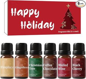 Meilleures ventes - Édition limitée de Noël - Huile parfumée <span class=keywords><strong>à</strong></span> la vanille, <span class=keywords><strong>à</strong></span> la cannelle, aux <span class=keywords><strong>épices</strong></span>, au chocolat et <span class=keywords><strong>à</strong></span> la cerise pour les fêtes <span class=keywords><strong>d</strong></span>'hiver - Coffret de 6 pièces - Product Image 1