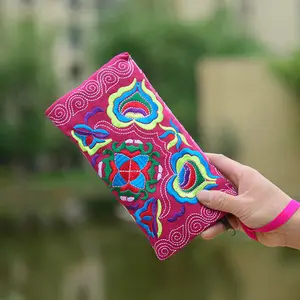 China gifts wholesale Ethnic style handmade embroidery wristlet canvas clutch bag