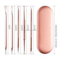 Kit de soins du visage en acier inoxydable, comédons, acné, bouton, extracteur de imperfections, Kit d'outils-or Rose et doré, 5 pièces