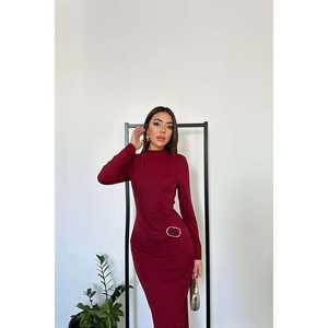 Robe de soirée bordeaux en gros avec ceinture à boucle élégante - Product Image 4