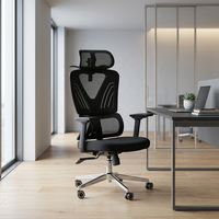 Chaise de bureau ergonomique en maille, dossier haut, pivotante, chaise de direction, appui-tête réglable, support lombaire, base en aluminium