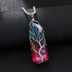 Vintage Retro Euro-American Style Necklace <b>Crystal</b> Column <b>Tree</b> Life Pendant Original Rainbow Stone Stainless Steel Jewelry Gift - Product Image 3