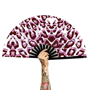 Custom Printed Large Kongfu Nylon Folding Hand Fan For Night Party Club Bamboo Crafts