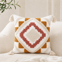 Housse de coussin carrée tuftée de luxe faite à la main, style bohème géométrique, en polyester/coton, avec pompons, pour canapé, décoration intérieure