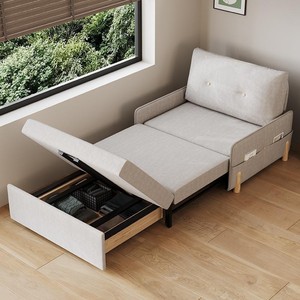 TCX Minimalist <b>Fabric</b> <b>Sofa</b> Bed One Seat Tufted Back Armless Wood Legs Living Room Furniture with Foam Filling - Product Image 4