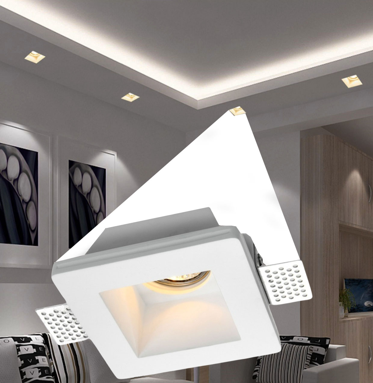 Protección del medio ambiente yeso LED Downlight integrado GU10 7W 10W lámpara de yeso redondo cuadrado techo empotrado abajo Luz