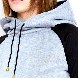 Sudadera con Capucha Gris para Mujer, con Mangas Negras, Color Sólido, Tejida, Informal, para Otoño, Transpirable, Corte Regular - Product Image 6