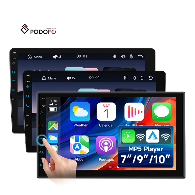 Podofo 2 Din 7/9/10'' Car MP5 Player Wireless CarPlay/Android Auto BT/FM Car Radio IPS Touch Screen Car Stereo OEM/ODM Factory