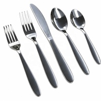 Ensemble de 5 couverts occidentaux traditionnels en acier inoxydable, avec manche incurvé ovale en forme de goutte, poli miroir, comprenant fourchette à dîner, couteau à steak et cuillère à soupe