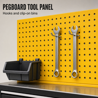 Armoire à outils roulante robuste avec panneau perforé, plateau en bois, établi mobile bleu industriel pour garage et atelier