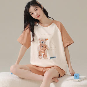 女性夏楽しい漫画パターン2ピースソフトコットンカジュアル半袖ラウンジウェアパジャマショーツPjナイトウェアパジャマセット - Product Image 5